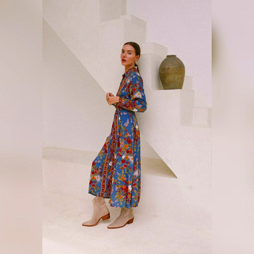 Aura Tribal Print Midi Shirt dress